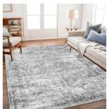 8x10 Ft. Area Rug, Distressed Gray Vintage, Low Pi