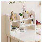 Divided Bookshelf For Desk, White, 3 Tier/2 Column