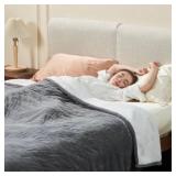 Electric Blanket, 62x84", Flannel/Sherpa-Gray/Whi