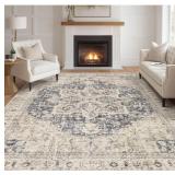 9x12 Ft. Area Rug, Distressed Blue/Tan Vintage, Lo
