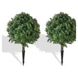28" Artificial Boxwood Topiary Ball Trees With Gr