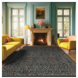 8x10 Ft. Area Rug, Floral on Green Background, Non