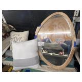 2 Throw Pillows & Framed Mirror