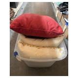 Assorted Throw Pillows in Plastic Bin w/Lid