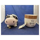 2 Pcs - Coin Bank & Flower Pot