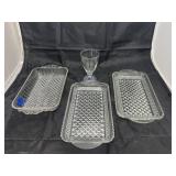 4 Pcs - Glass Relish Tray &  Juice Glass