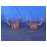 2 Pcs - Pink Depression Glass Sugar/Creamer