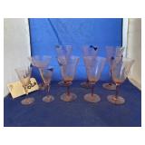 9 Pcs - Pink Depression Glass Stemware