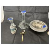 3 Pc - Glass Candle Holders & Metal Ashtray