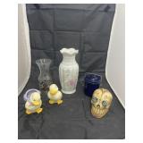 2 - Glass Vases - 2 Duck Candle Holders