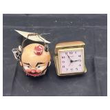 2 Pcs - Travel Clock & Clown Figurine