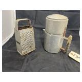 Vintage Aluminum Coffee Pot & Metal Grater
