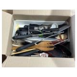 Box of assorted kitchen utensils