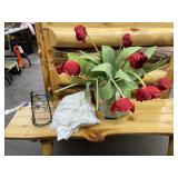 Plate Stands - Tablecloth - Vase w/faux Flowers