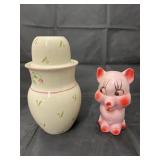 Ceramic Pig & Ceramic Water Carafe & Cup Set