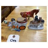 3 Pcs - Horse Figurines & Ash Container