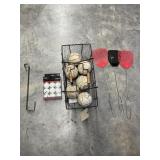 Metal Basket w/Fly Swatters - Ping Pong Balls