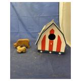 3 Pcs - Birdhouse & 2 Wooden Carved Animals