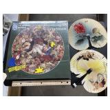 3 Pcs - Hand Fans - Family Puzzle NIB