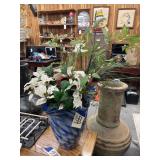 Blue Fluted Vase w/Faux Flower 18"H