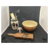 Crock Bowl - Utensil Holder - Vintage Slicer
