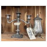 Silver Candle Holder & Tea Pot