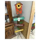 Metal Birdhouse w/Garden Sign 60"H