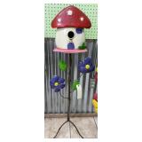 Decorative Metal Mushroom Birdhouse 47"H