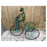 Metal Frog on Bicycle Flower Pot Holder