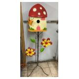Decorative Metal Mushroom Birdhouse 63"H