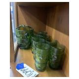 Green Pitcher & 8 Glasses