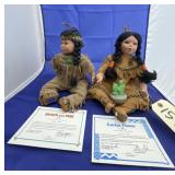 2 Pcs - Porcelain Native American Dolls
