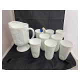 9 Pcs - Milk Glass Tumblers & Pitcher