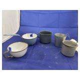 5 pcs Vintage Tin, Granite, Enamel Cups -Dipper