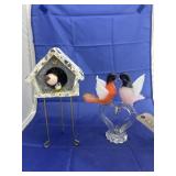 2 Pcs - Glass Birdhouse w/Glass Birds