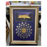 Framed Presidential Gold Dollars 26"x19"