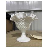 Fenton Milk Glass Hobnail Ruffled Vase