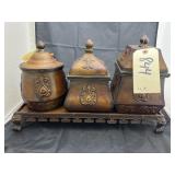 4 Pc - Metal Canisters on Tray