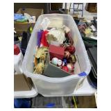 Plastic Storage Bin w/Christmas Ornaments
