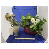 2 Vases w/Faux Flowers