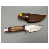 Fixed Blade Sheath Knife w/Leather Sheath