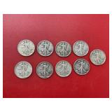 9 -Walking Liberty Half Dollars