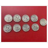 9 -Walking Liberty Half Dollars