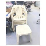 4 - Plastic Patio Chairs & Side Table
