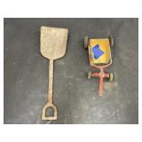 Vintage Toy Shovel & Toy Wagon