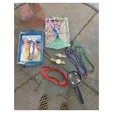 2 - Metal Trays w/Assorted Costume Jewelry