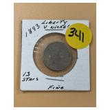 1893 Liberty V Nickel 13 Stars Fine