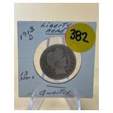 1913-D Liberty Head Quarter 13 Stars