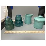 Japanese Sugar/Creamer & 2 Glass Insulators