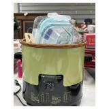 Vintage Crock Pot & 2 Glass Storage Containers